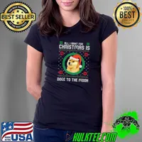 Top funny Christmas All I Want for Christmas is Doge to the Moon T-Shirt Ladies Tee