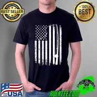 Vintage American Flag Patriotic Fishing Rod Fishing Lover T-Shirt Unisex