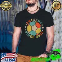 Awesome 9 Years Old Gifts Awesome Since 2012 9th Birthday Soccer T Shirt Guys V Neck