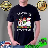 Awesome Chillin With My Preschool Snowmies Christmas Teacher T-Shirt Unisex