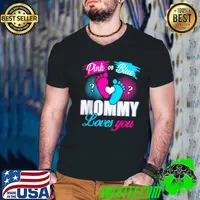 Awesome Gender Reveal Pink Or Blue Mommy Loves You Baby Shower Party Shirt Guys V Neck