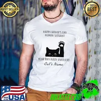 Black Cat Happy Father’s Day Human Servant Your Tiny Furry Overlord Cat’s Name T- Guys V Neck