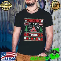 Christmas With My Tribe Family Pajamas Ugly Sweater T-Shirt Guys V Neck