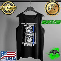 Cute Skull Girl Your First Mistake Was Thinking I Was One Of The Sheep American Flag Shirt Tank Top