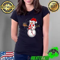 Funny Baseball Snowman Balls Snow Christmas Pajama Santa Claus T-Shirt Ladies Tee