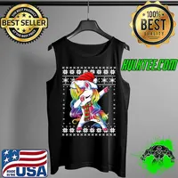 Funny Dabbing Unicorn Santa Sweater Christmas Ugly Kids Girls Wome T- Tank Top
