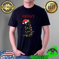 Funny Funny Santa Black Cat Meowy Bright Christmas Pajama Family T Shirt Unisex
