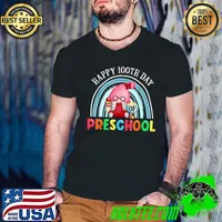 Funny Happy 100 Days Of Preschool Funny Gnome Gnomies Rainbow T-Shirt Guys V Neck