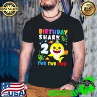 Funny Kids Baby Cute Shark 2nd Birthday Boy Girl 2 Year Old Gifts T Shirt Guys V Neck