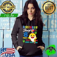 Funny Kids Baby Cute Shark 8th Birthday Boy Girl 8 Year Old Gifts T Shirt
