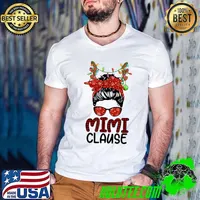 Funny Mimi Claus Messy Bun Wink Eye Christmas Reindeer Women T-Shirt