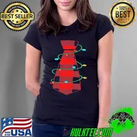 Funny MY CHRISTMAS LIGHTS TIE Pajama Xmas Halloween Shirt Ladies Tee
