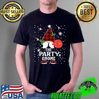Funny Party Gnome Buffalo Plaid Matching Family Christmas Pajama T Shirt Unisex