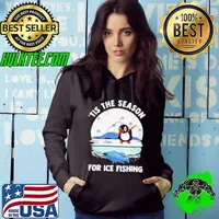 Funny Tis the season for ice fishing cute penguin frozen hole Hoodie