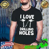 I Love Drilling Holes Funny Lake Ice Fishing Lover Fisherman T-Shirt Guys V Neck