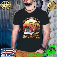Luxury Trucker Run On Diesel Fuel Cuss Words And Attitudes Vintage Shirt Guys V Neck