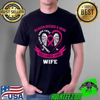 Mens Cute Pink Wife Breast Cancer Memorial Sayings Heart Wings T Shirt Unisex