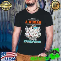 Nice Never underestimate a woman who understands football and loves dolphins signatures Guys V Neck