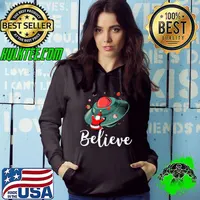 Official Funny Christmas Alien UFO Santa Claus Abduction Xmas Believe T-Shirt Hoodie