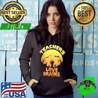 Official Horror Zombie Halloween Teachers Love Brains T Shirt