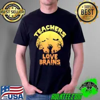 Official Horror Zombie Halloween Teachers Love Brains T Shirt Unisex