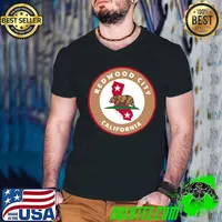 Official Redwood City California CA Flag and Bear Badge Souvenir T-Shirt