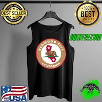 Official Redwood City California CA Flag and Bear Badge Souvenir T-Shirt Tank Top