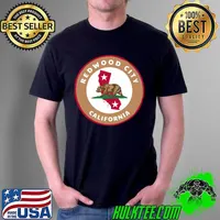 Official Redwood City California CA Flag and Bear Badge Souvenir T-Shirt Unisex