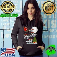 Official Xmas Lighting Tree Santa Riding Siberian Husky Christmas T Shirt Hoodie