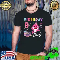 Original Kids Baby Cute Shark 9th Birthday Boy Girl 9 Year Old Kids T Shirt Guys V Neck
