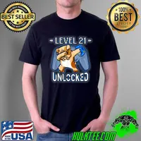 Premium Level 21 Unlocked Funny Dabbing Bulldog Gamer 21st Birthday T Shirt Unisex
