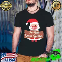 Premium TOP SANTA CLAUS FACE MASK 2020 ONE MERRY SOCIAL WORKER CHRISTMAS SHIRT