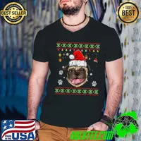 Pug Dog Christmas Santa Ugly Sweater Dog Lover Xmas Pjs T-Shirt Guys V Neck