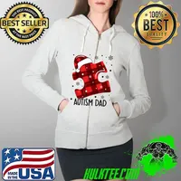Top Autism Dad Puzzle Piece Autism Awareness Christmas Pajamas T-Shirt Full Zip Hooded