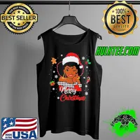 Top Black African Girl American Melanin Christmas Santa Hat Xmas Tank Top