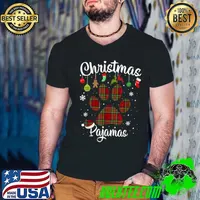 Top Christmas Pajamas Plaid Dog Paw Print Funny Holiday Gifts T-Shirt Guys V Neck