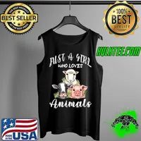 Top Just A Girl Who Loves Animals Farm Cow Sheep Pig Vegetarian T Shirt Tank Top