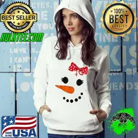 Top Snowman Face with Carrot Nose Snowgirl Red Bow Girls Women T-Shirt Hoodie