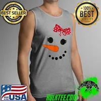 Top Snowman Face with Carrot Nose Snowgirl Red Bow Girls Women T-Shirt Tank Top