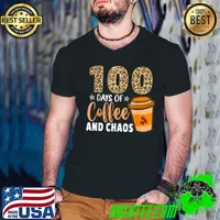 100 Days Of Coffee And Chaos 100th Day Of School For Teacher T-Shirt Guys V Neck
