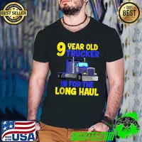 9th Birthday Truck Trucker Kids Truck Driver Boys Nine T- Guys V Neck