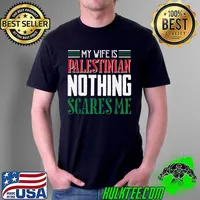 Funny Mens Vintage Wife Is Palestinian Nothing Scares Me Palestine Flag T-Shirt Unisex
