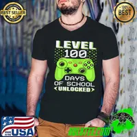 Funny Video Gamer Student 100th Day Teacher 100 Days of School T-Shirt Guys V Neck