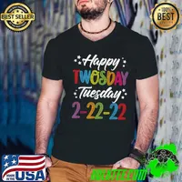 Happy Twosday 2022 2-22-22 February 22nd Teacher Kids Women T-Shirt Guys V Neck