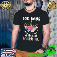 Official 100th Day of School Unicorn 100 Magical Days Teacher Girls T-Shirt Guys V Neck