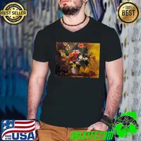 Official Euge`ne Delacroix Stilllife Of Flowers 1834 Nature Morte De Fleurs Unisex T-Shirt Guys V Neck
