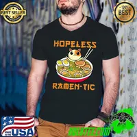 Official Funny Japan Anime Hopeless Ramentic Kawaii Animal Cat Ramen T-shirt
