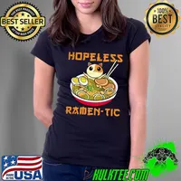 Official Funny Japan Anime Hopeless Ramentic Kawaii Animal Cat Ramen T- Ladies Tee
