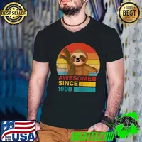 Sloth 1998 Birthday Funny Vintage Sloth Retro Sunset Men Kid T Shirt Guys V Neck