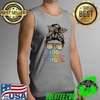 Top 100 Days Of School Teacher Women Messy Bun Leopard T-Shirt Tank Top